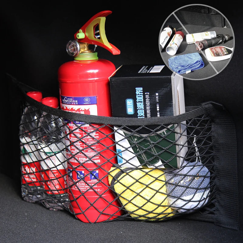 Car Back Rear Mesh Trunk Seat Elastic String Net Magic Sticker Universal Storage Bag Pocket Cage Auto Organizer Seat Back Bag - AUTO FLOW ZONE 