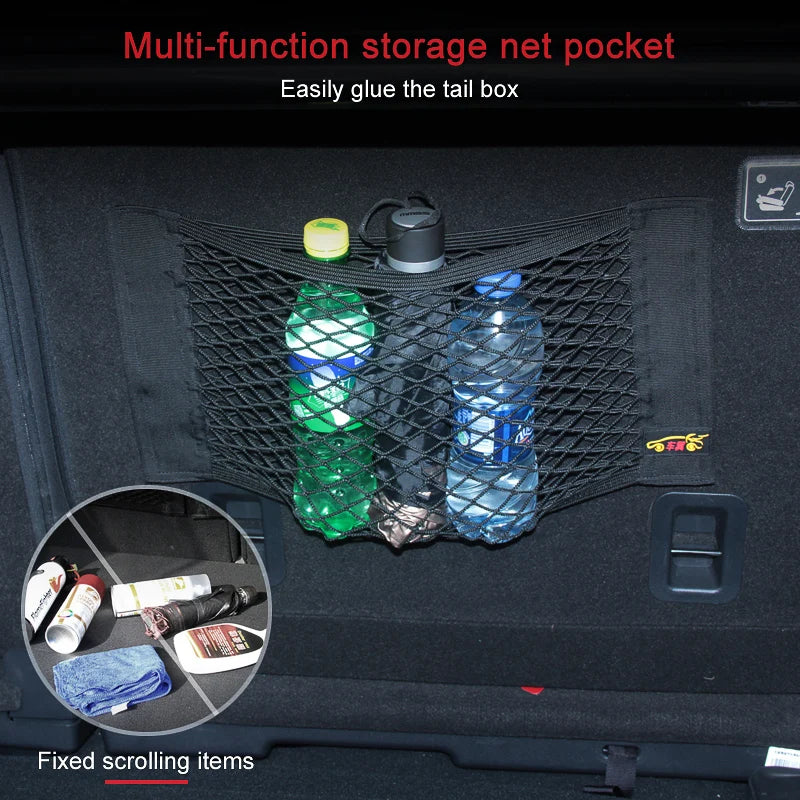 Car Back Rear Mesh Trunk Seat Elastic String Net Magic Sticker Universal Storage Bag Pocket Cage Auto Organizer Seat Back Bag - AUTO FLOW ZONE 