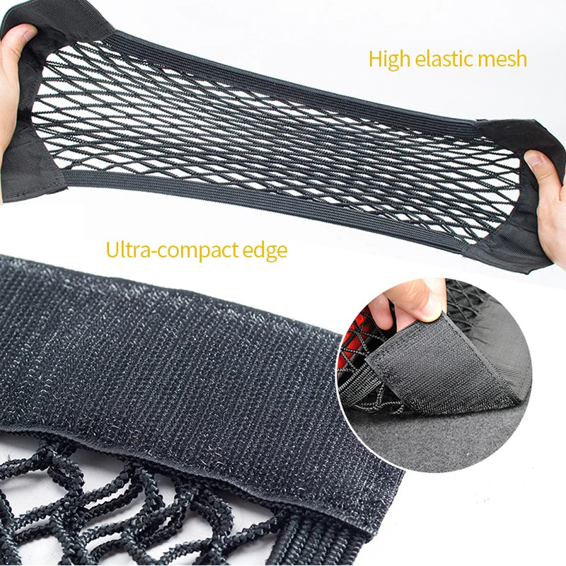 Car Back Rear Mesh Trunk Seat Elastic String Net Magic Sticker Universal Storage Bag Pocket Cage Auto Organizer Seat Back Bag - AUTO FLOW ZONE 