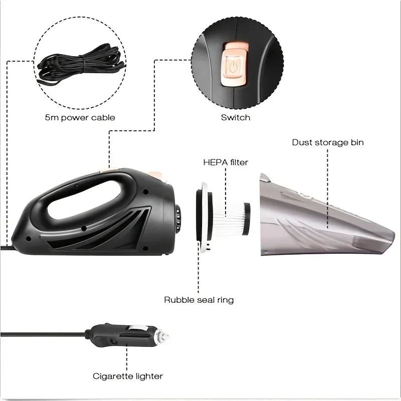 Car Vacuum Cleaner Car Accessories Small 12V High Power Handheld Portable Car Vacuum Kit Essentials For Travel