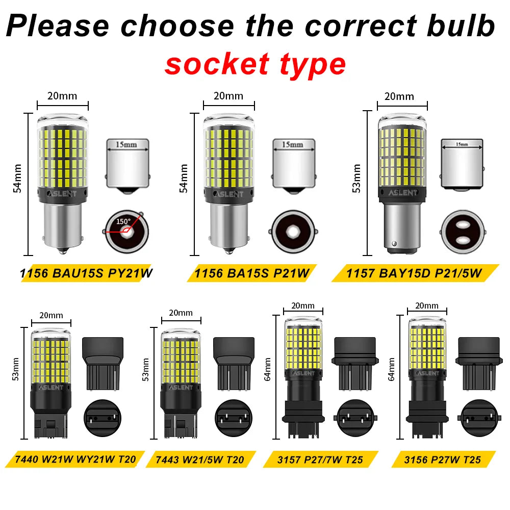 2pcs 1156 BA15S P21W BAU15S PY21W 7440 W21W P21/5W 1157 BAY15D 7443 3157 LED Bulbs 144smd CanBus Lamp Reverse Turn Signal Light - AUTO FLOW ZONE 