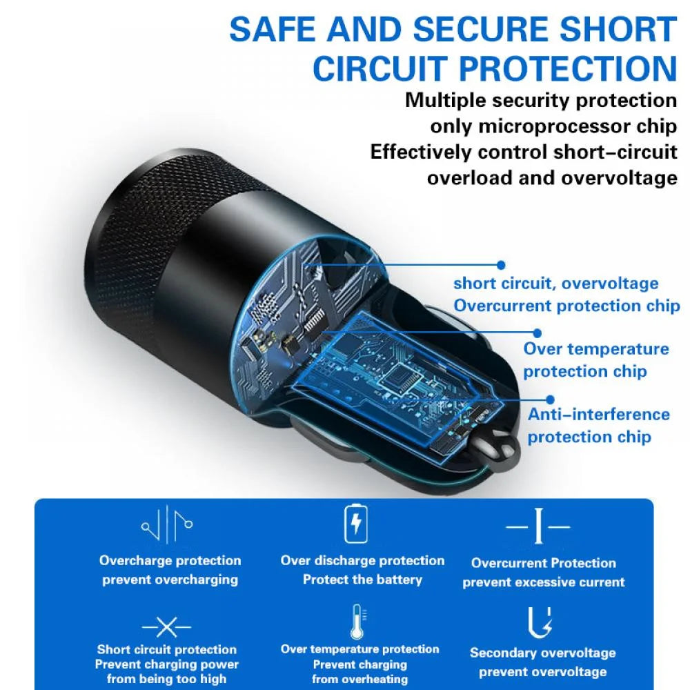 66W USB Car Charger Type C Fast Charging Phone Adapter , Phone Charger, Car Adapter Socket Cigarette Lighter - AUTO FLOW ZONE 